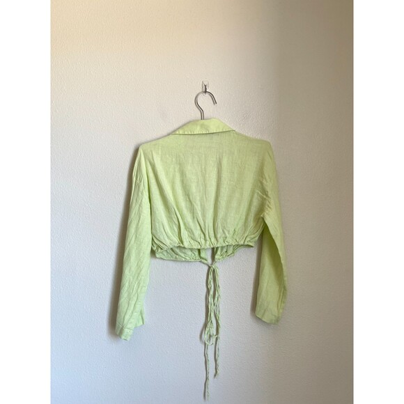 Zara Women's Linen Crop Shirt in Pale Lime Green Size XS - Picture 3 of 5